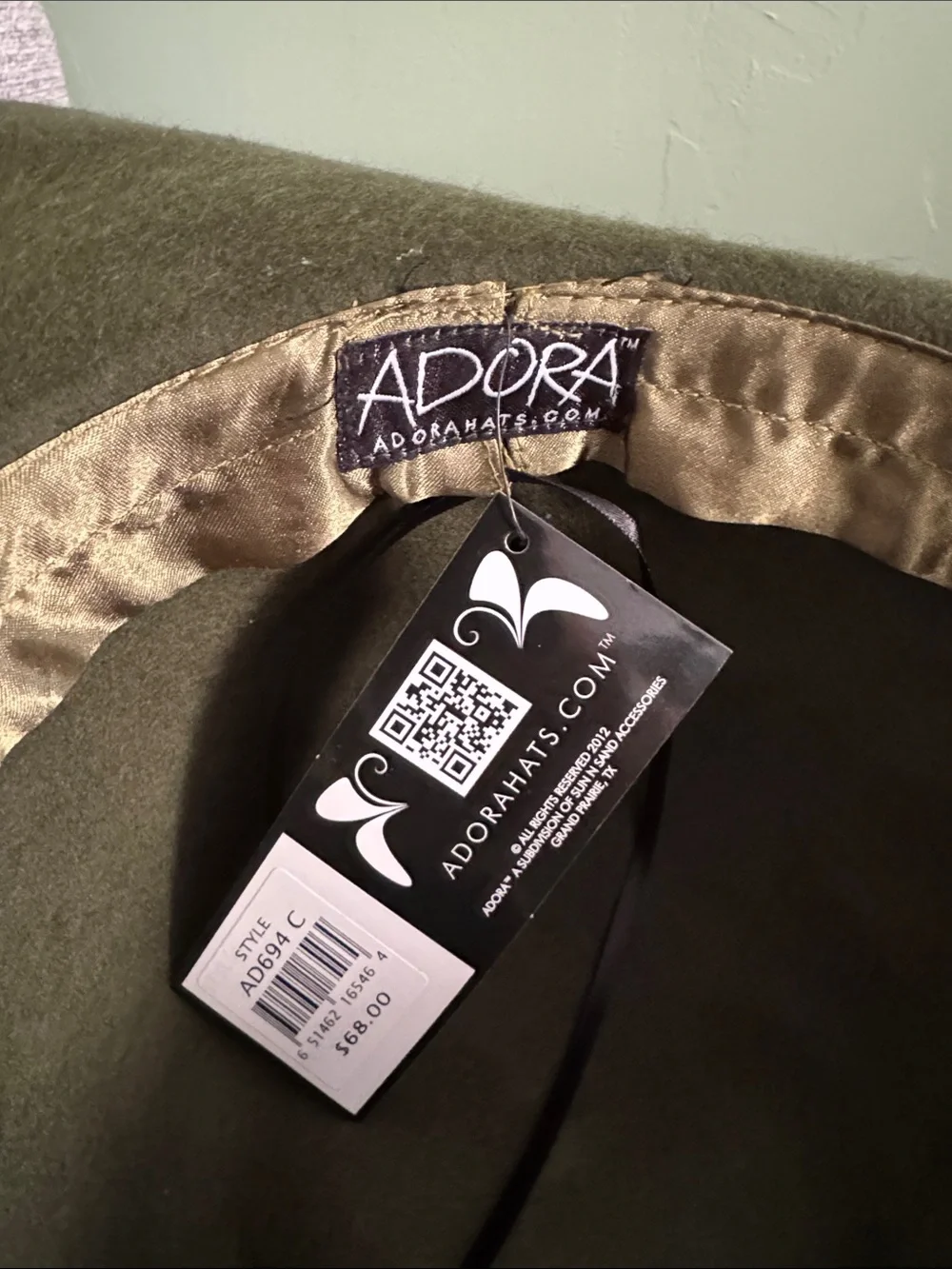 ADORA NWT 100% Wool Olive Brown Floppy Cowboy Hat with Braided Band